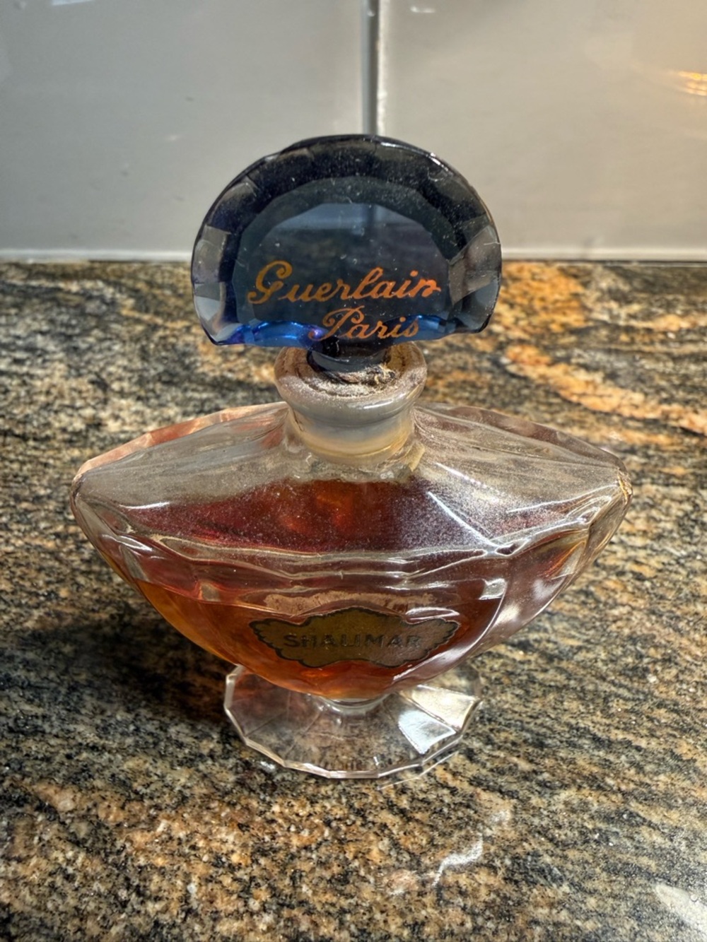 GUERLAIN Blue-Top Amber Glass Decorative Perfume Bottle